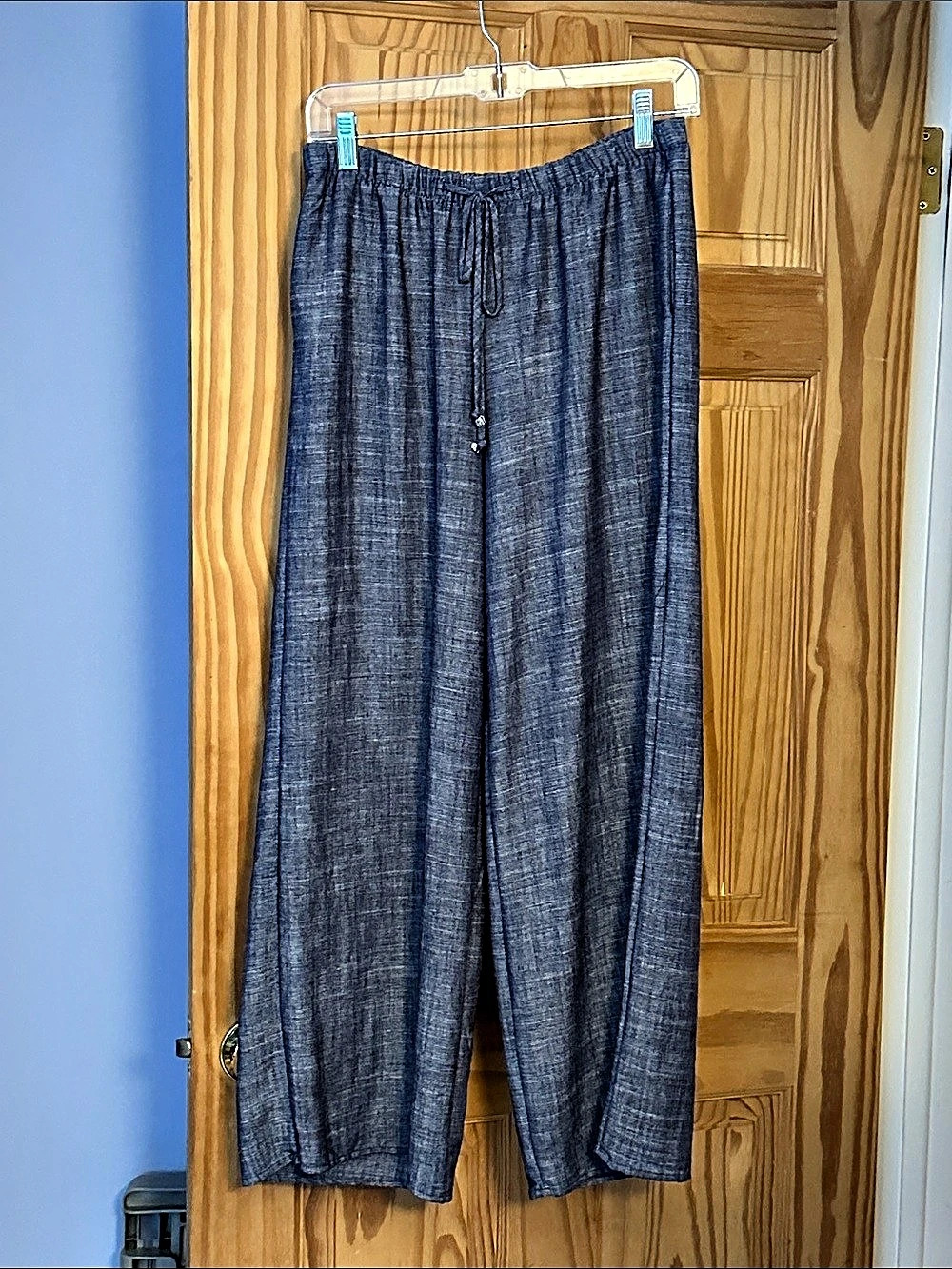 Blue Wide Leg Drawstring Pants Light Weight